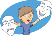 Boy holding acting mask Clipart
